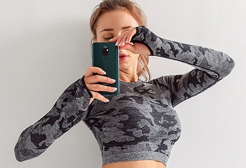 Camouflage 3-piece long sleeved bra pants sports Set!