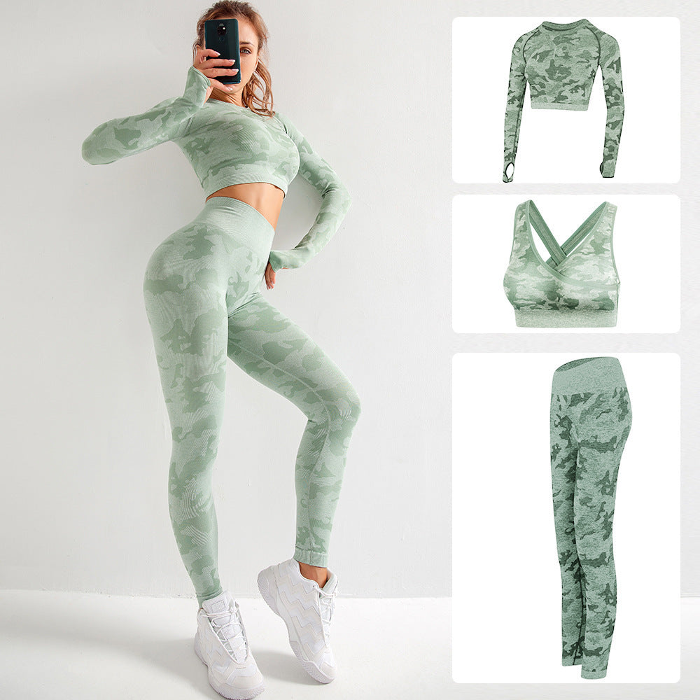 Camouflage 3-piece long sleeved bra pants sports Set!
