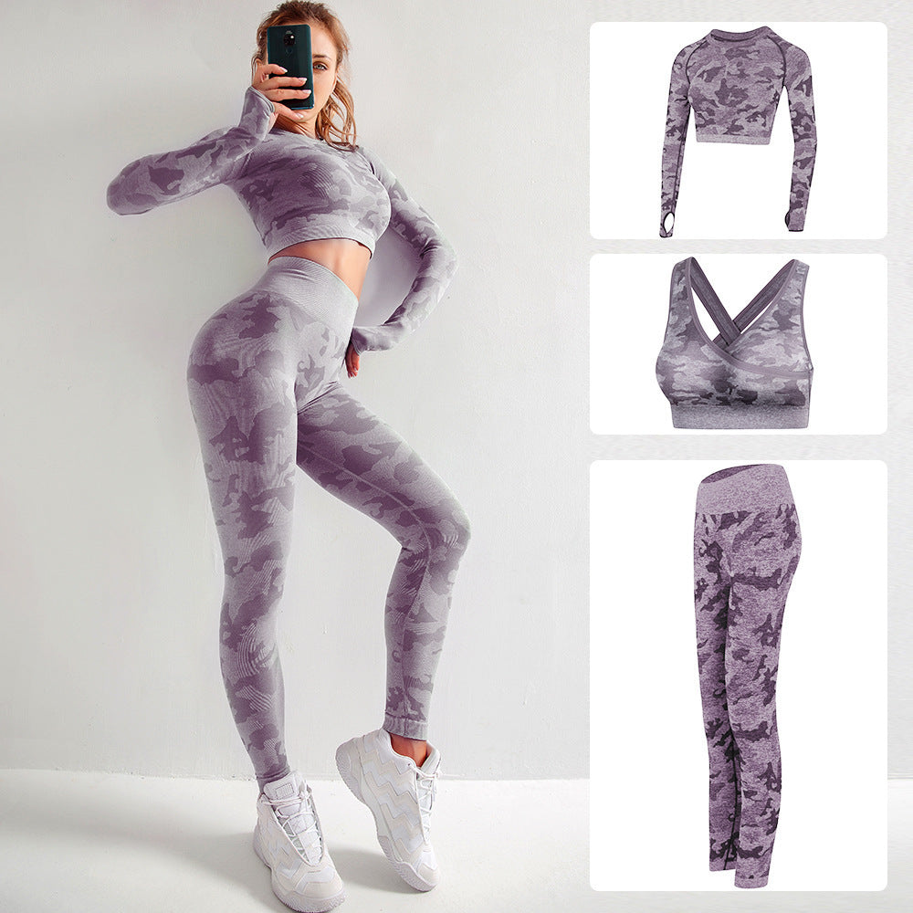 Camouflage 3-piece long sleeved bra pants sports Set!