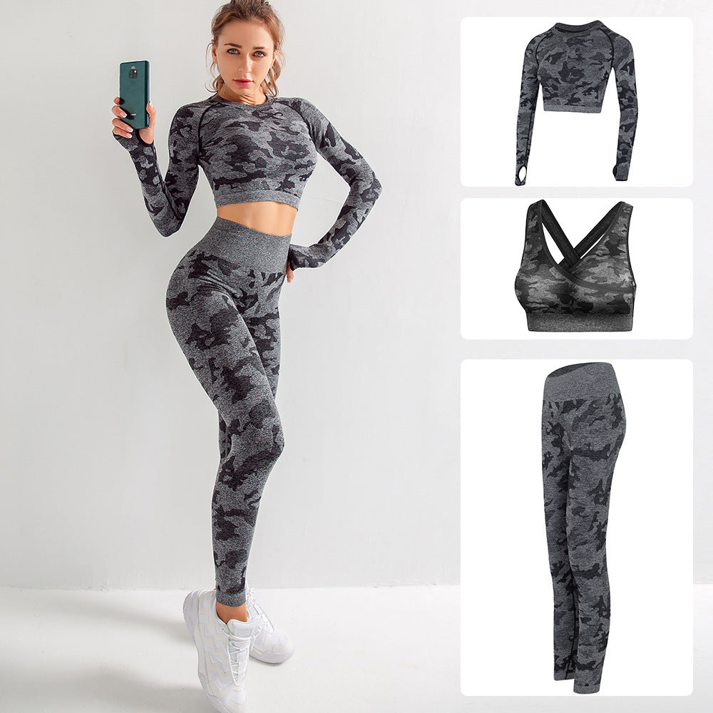 Camouflage 3-piece long sleeved bra pants sports Set!