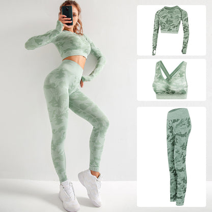 Camouflage 3-piece long sleeved bra pants sports Set!
